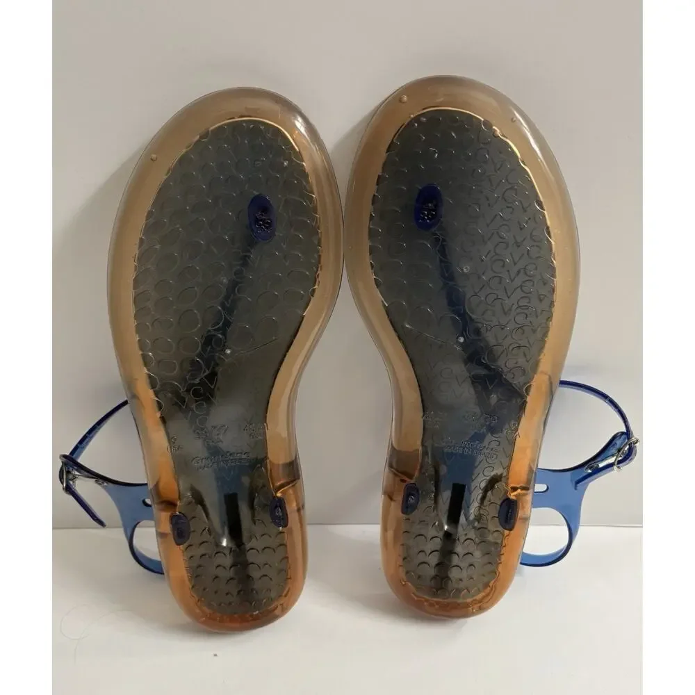 Laguna Women's Blue Jelly Thong Sandals Slingback T-Strap Buckle Logo Size 9 - Picture 5 of 6